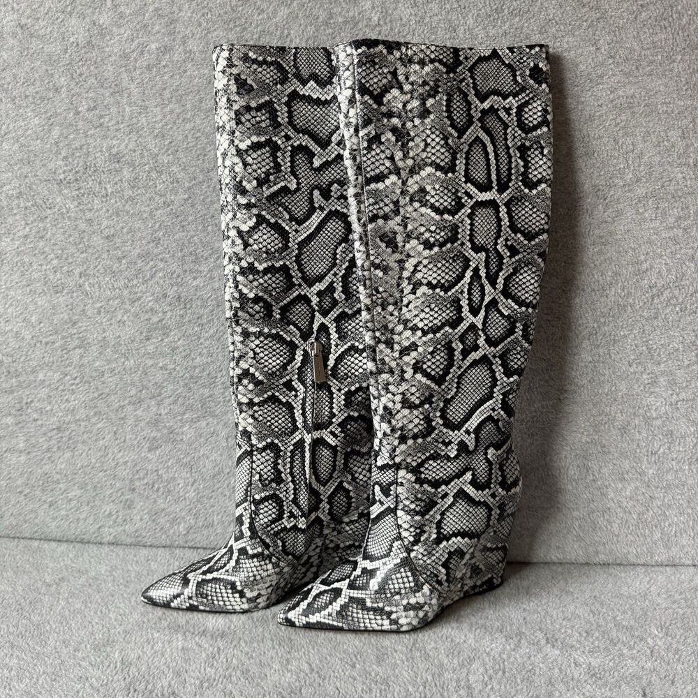 Michael Kors Leather Knee-High Wedge Boot Snake Size 7.5M Festival Concert Party - Picture 2 of 15